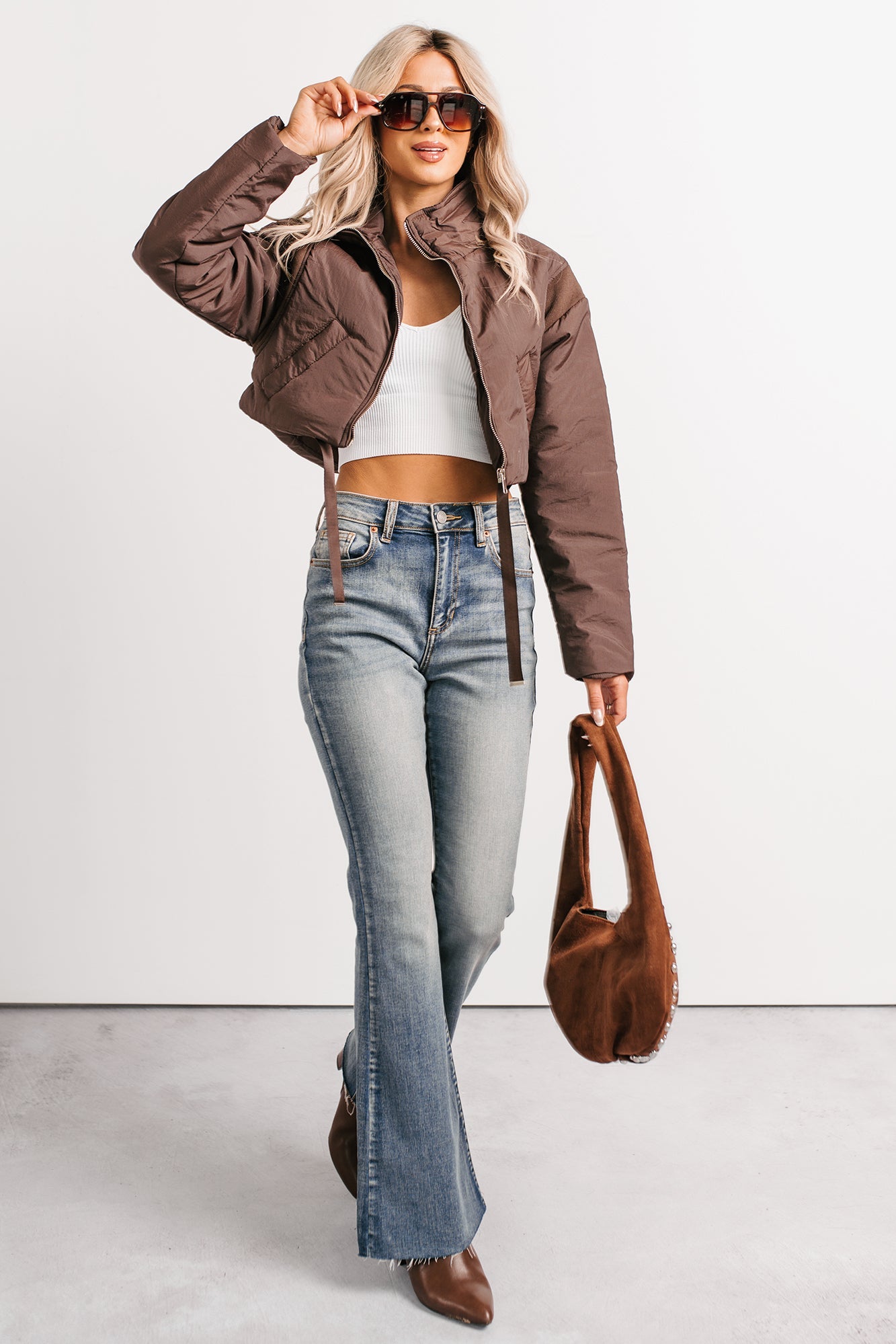 Snow Calls Cropped Bomber Jacket (Espresso)