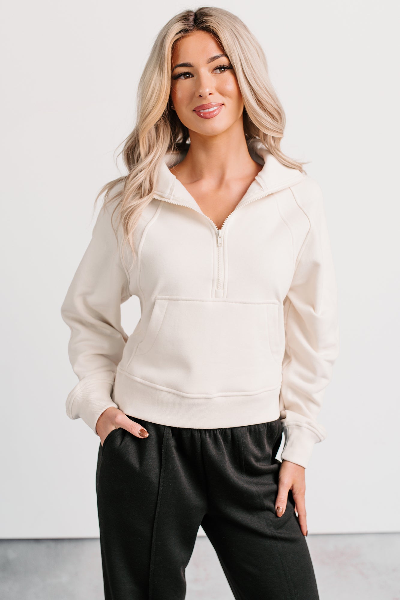 Quiet As Clouds Half-Zip Sweatshirt (Sand Beige)