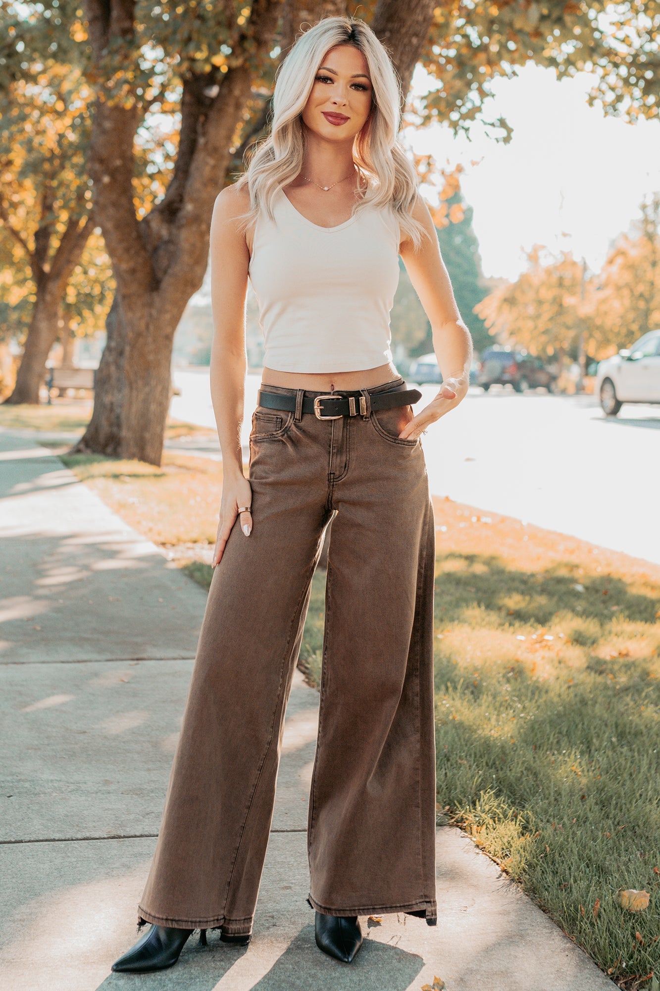 Valencia High Rise Wide Leg Mica Denim Jeans (Antique Bronze)