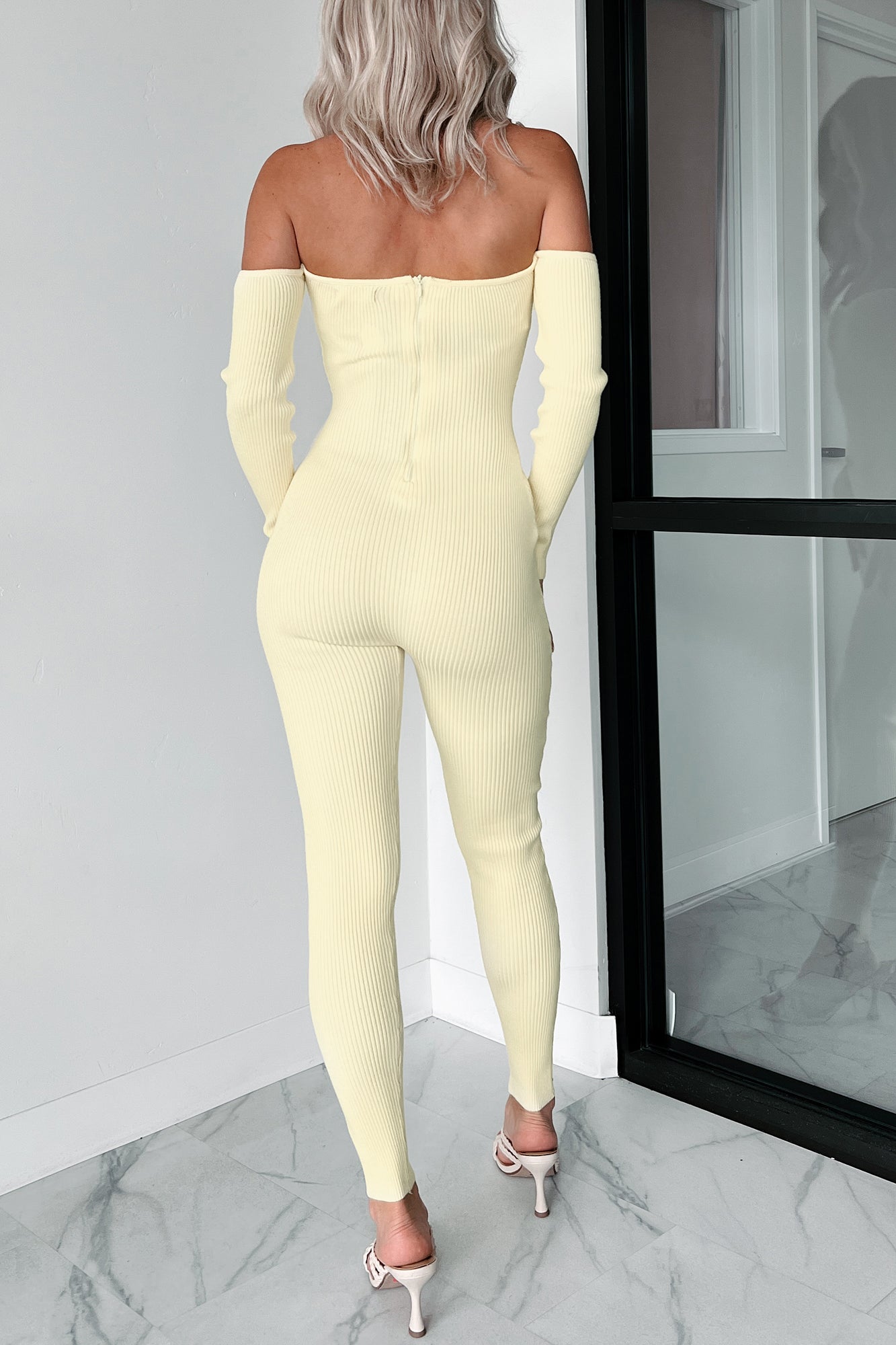 Telling Secrets Off The Shoulder Ribbed Catsuit (Yellow)