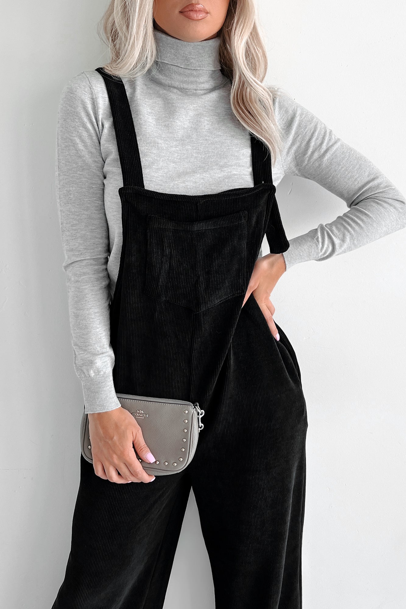 Playful Impression Soft Corduroy Overall Jumpsuit (Black)