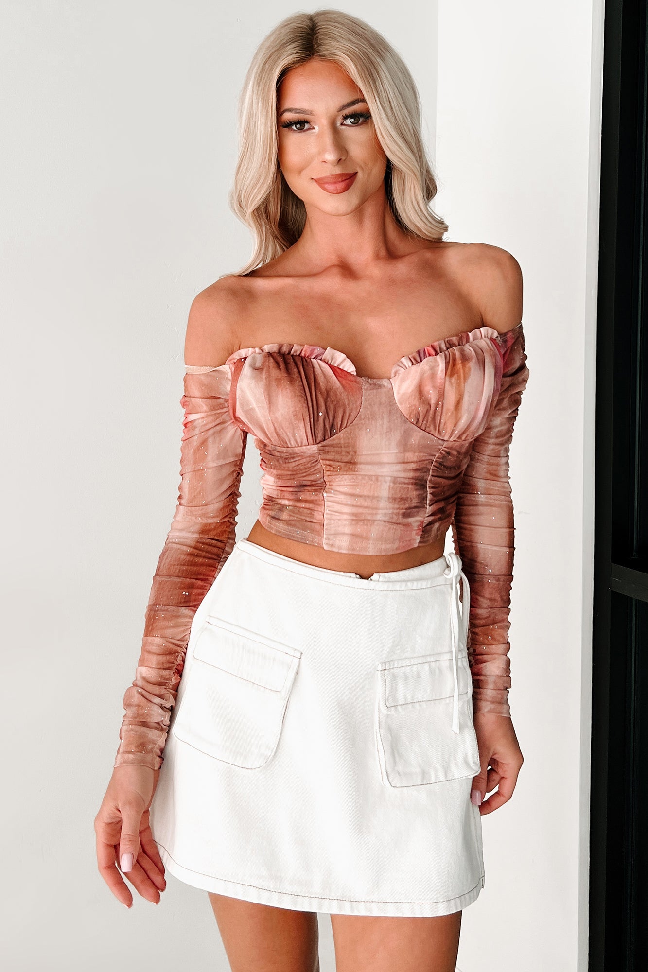 Too Cute To Handle Denim Mini Wrap Skort (Off White)