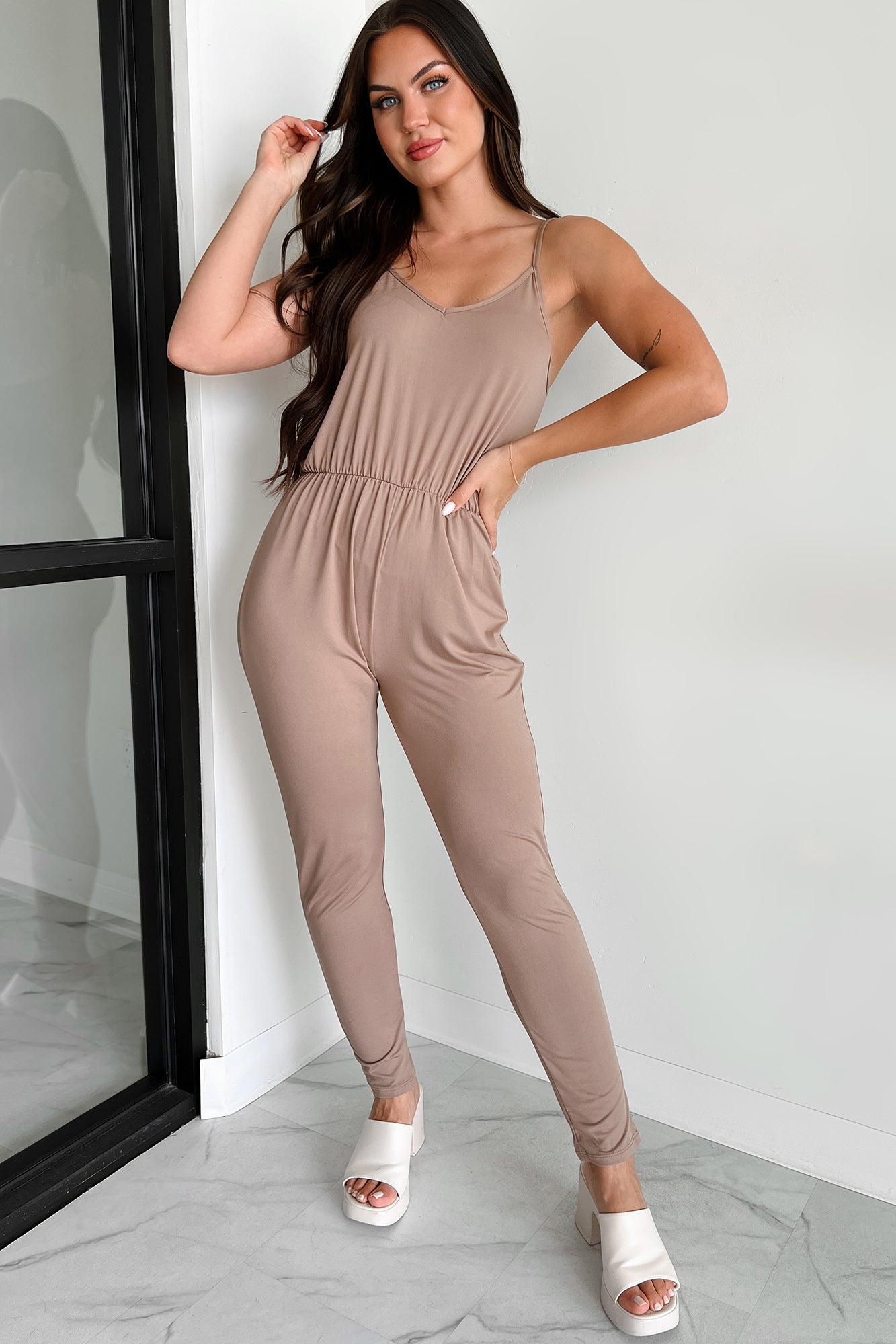 Solving My Problems Cami Jumpsuit (Taupe)