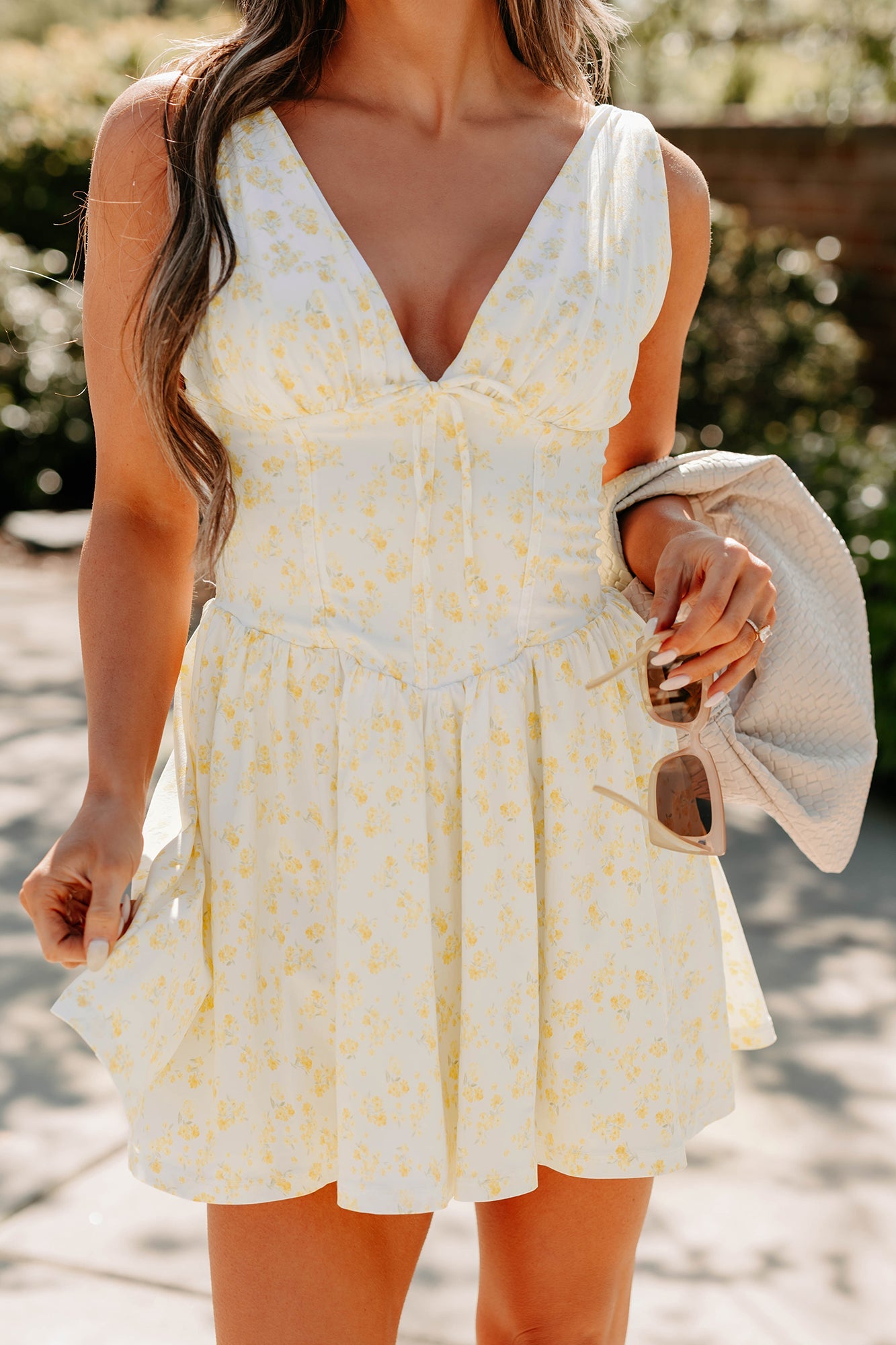 Stop & Bloom Sleeveless Floral Mini Dress (Yellow)