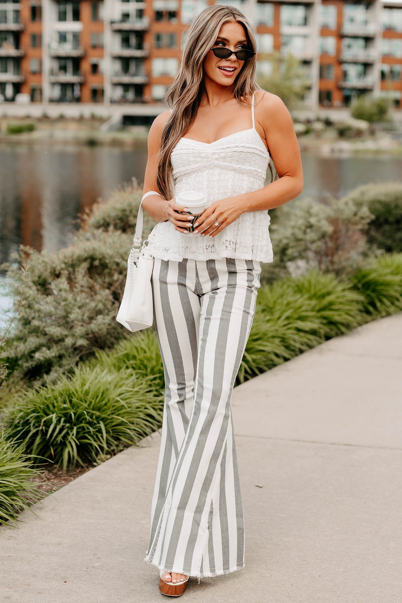 Timelessly Textured Sleeveless Ruffle Lace Top (White)