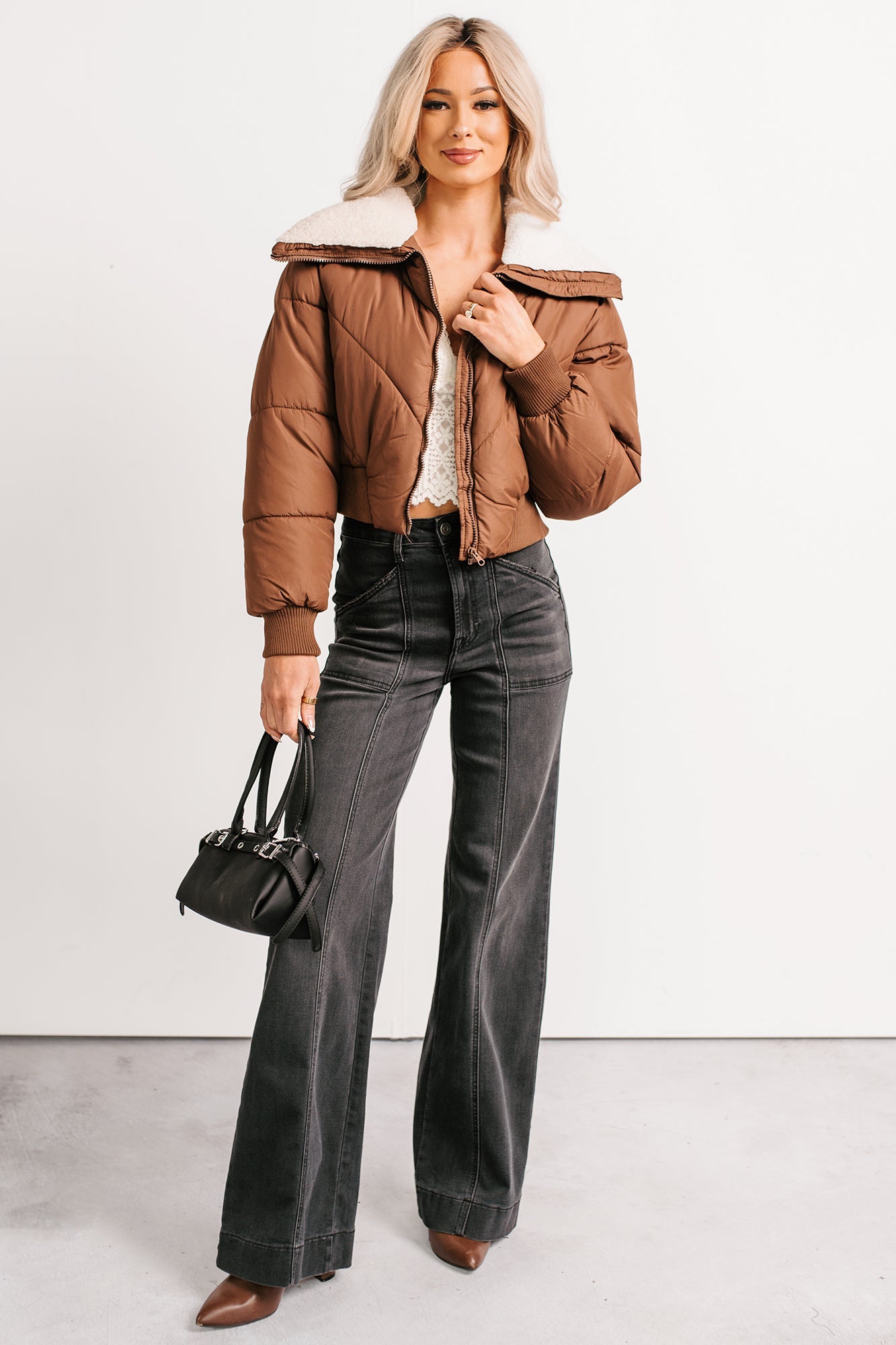 Up To Snow Good Quilted Puff Jacket (Brown)