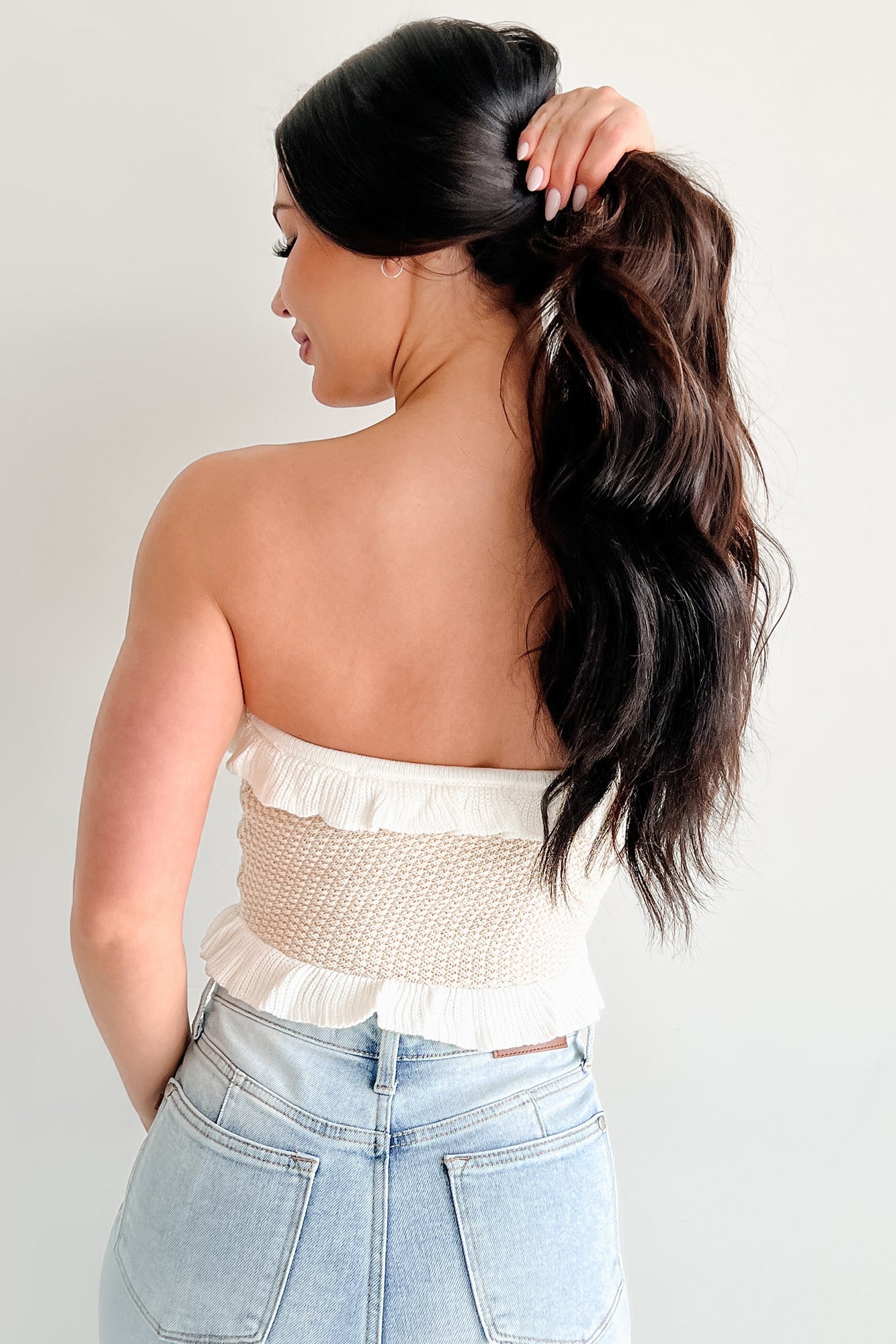 Warmth Within Ruffled Sweater Knit Tube Top (Natural)