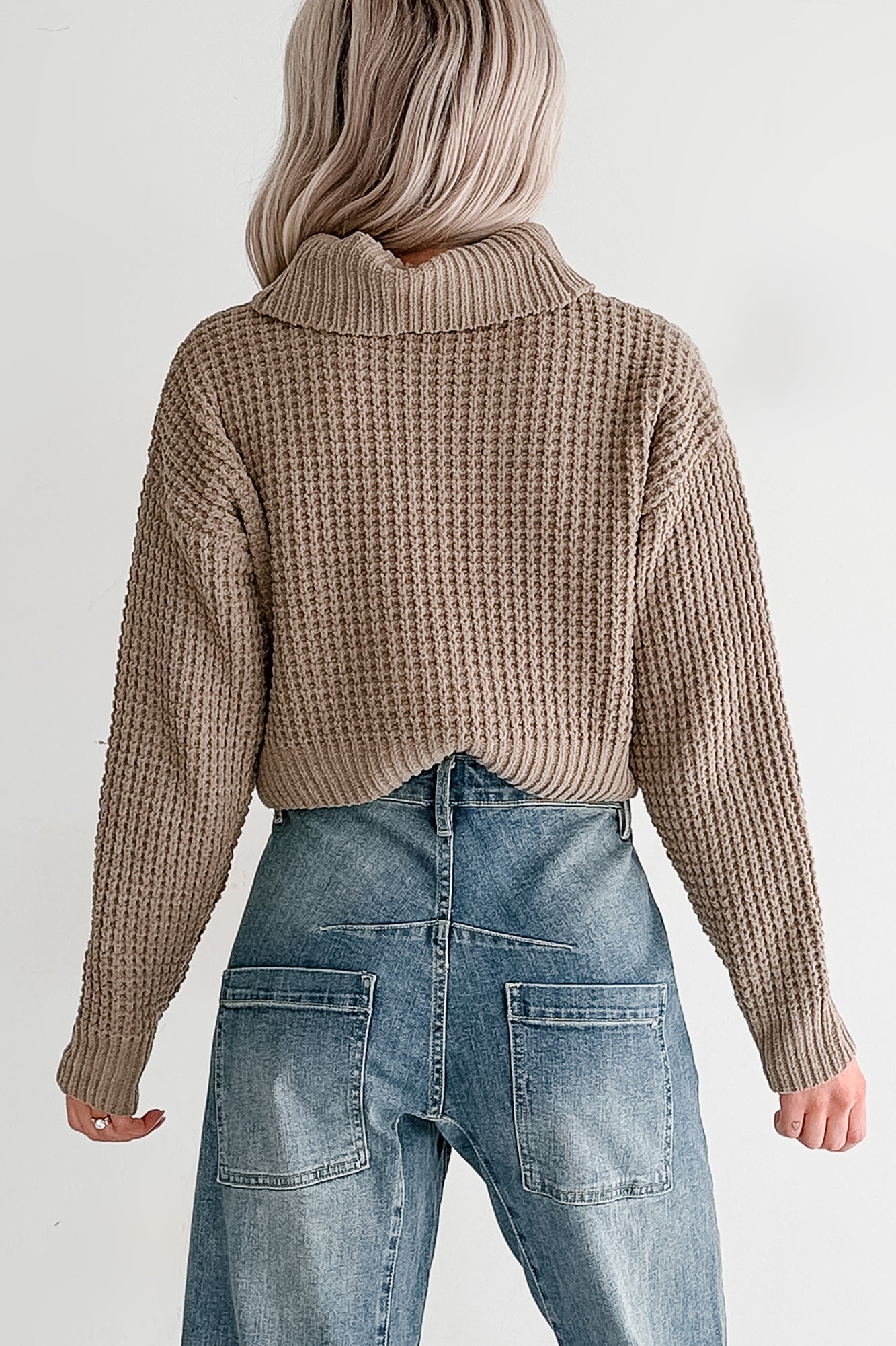 Snug Session Turtleneck Chenille Crop Sweater (Sage)