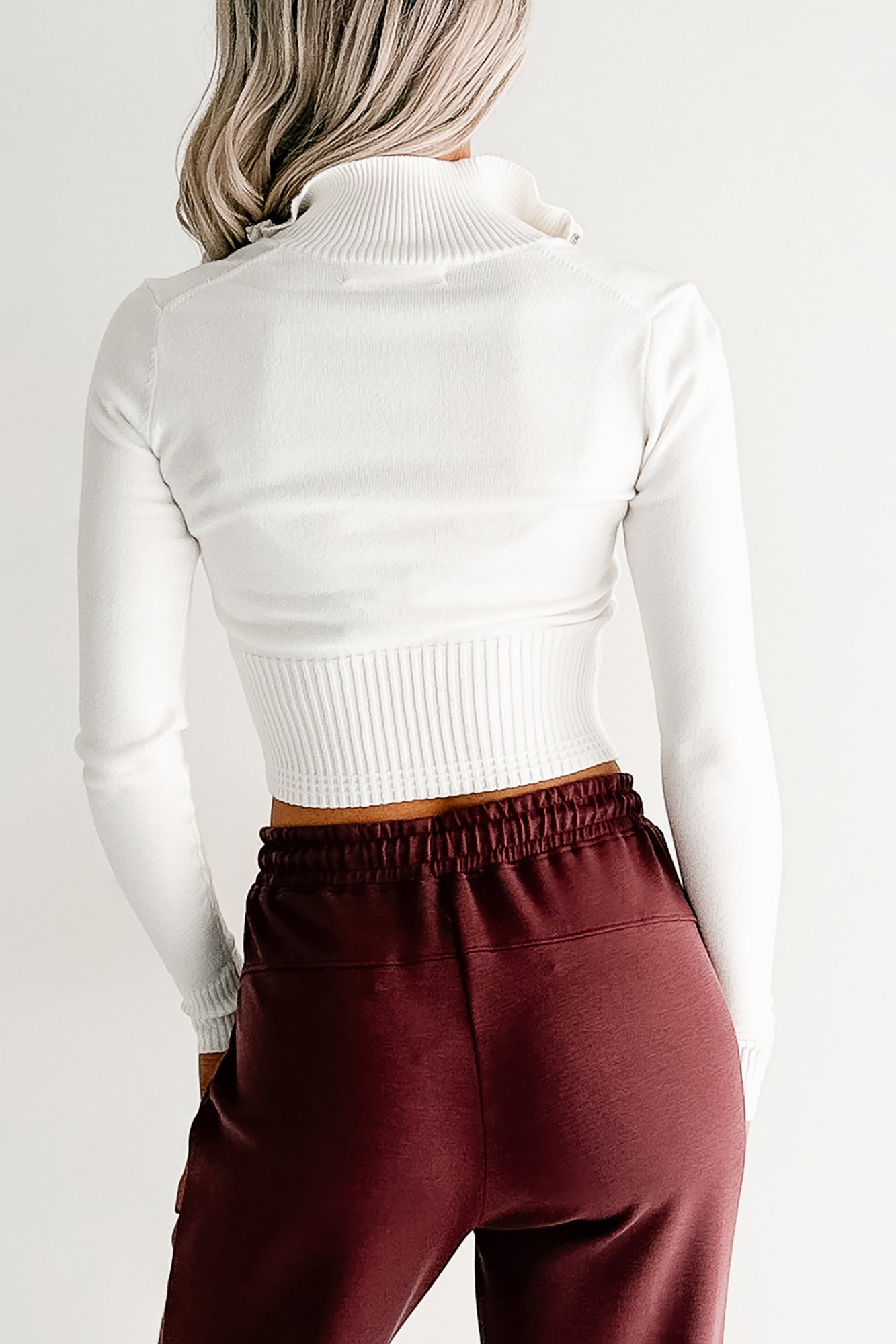 Preferred Taste Mock Neck Zip-Up Sweater (Ivory)