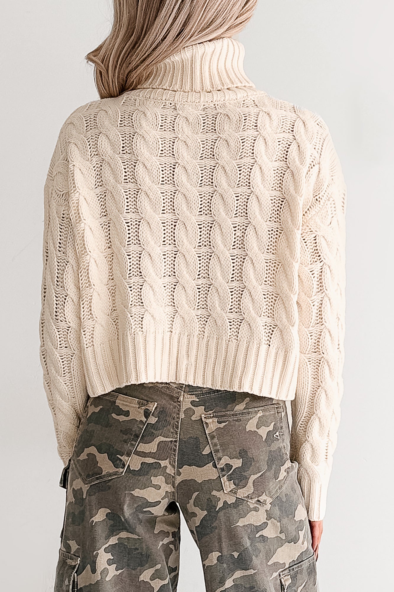 Snug As Ever Cable Knit Cropped Sweater (Cream)