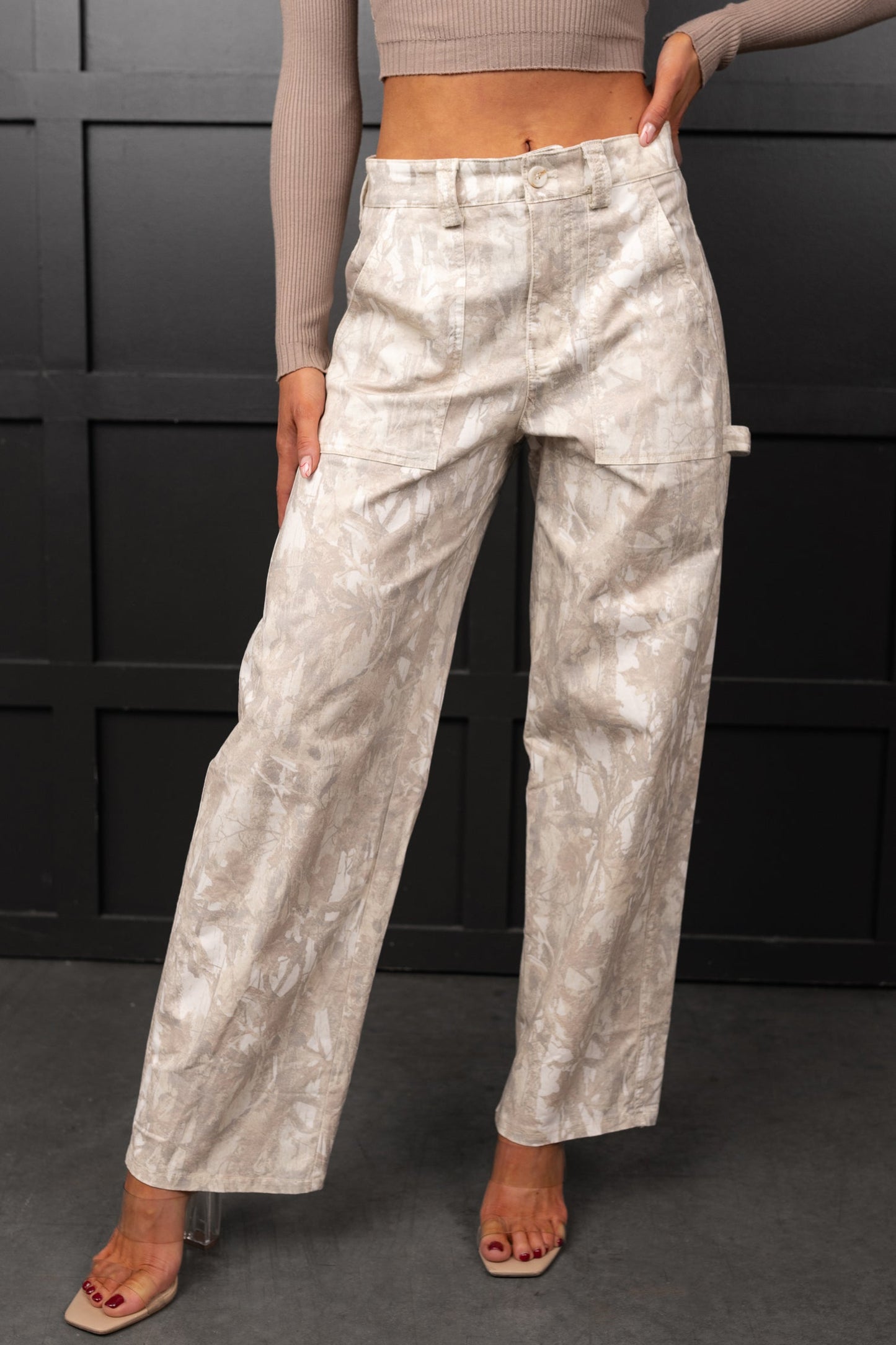 True Authority High Rise Wide Leg Pants (Camo)