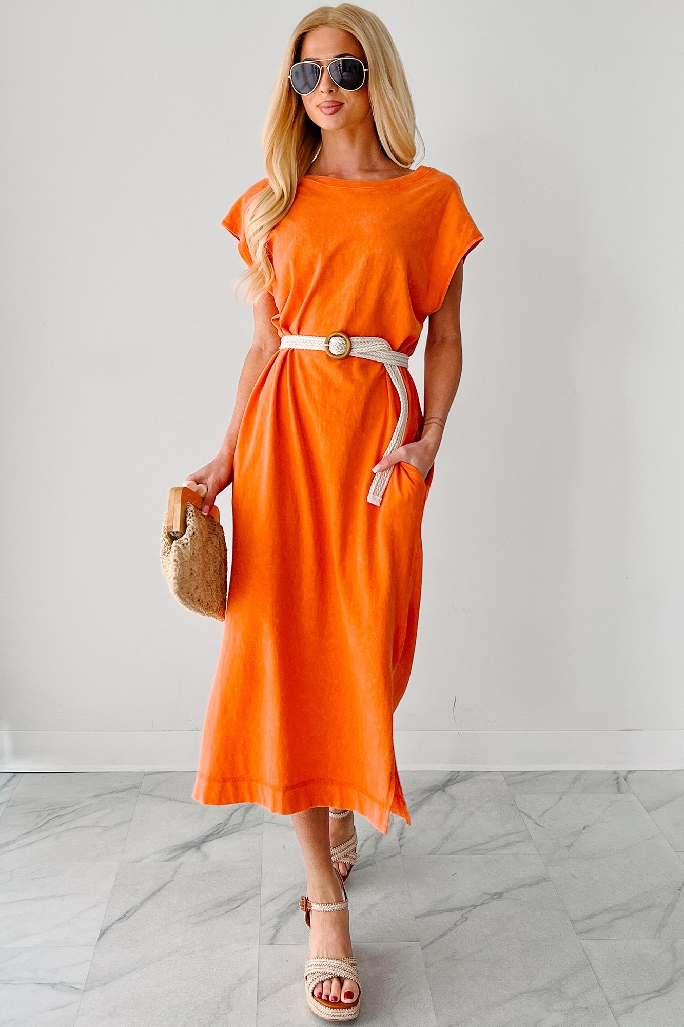 Sundays In Bed Sleeveless Midi Dress (Orange)