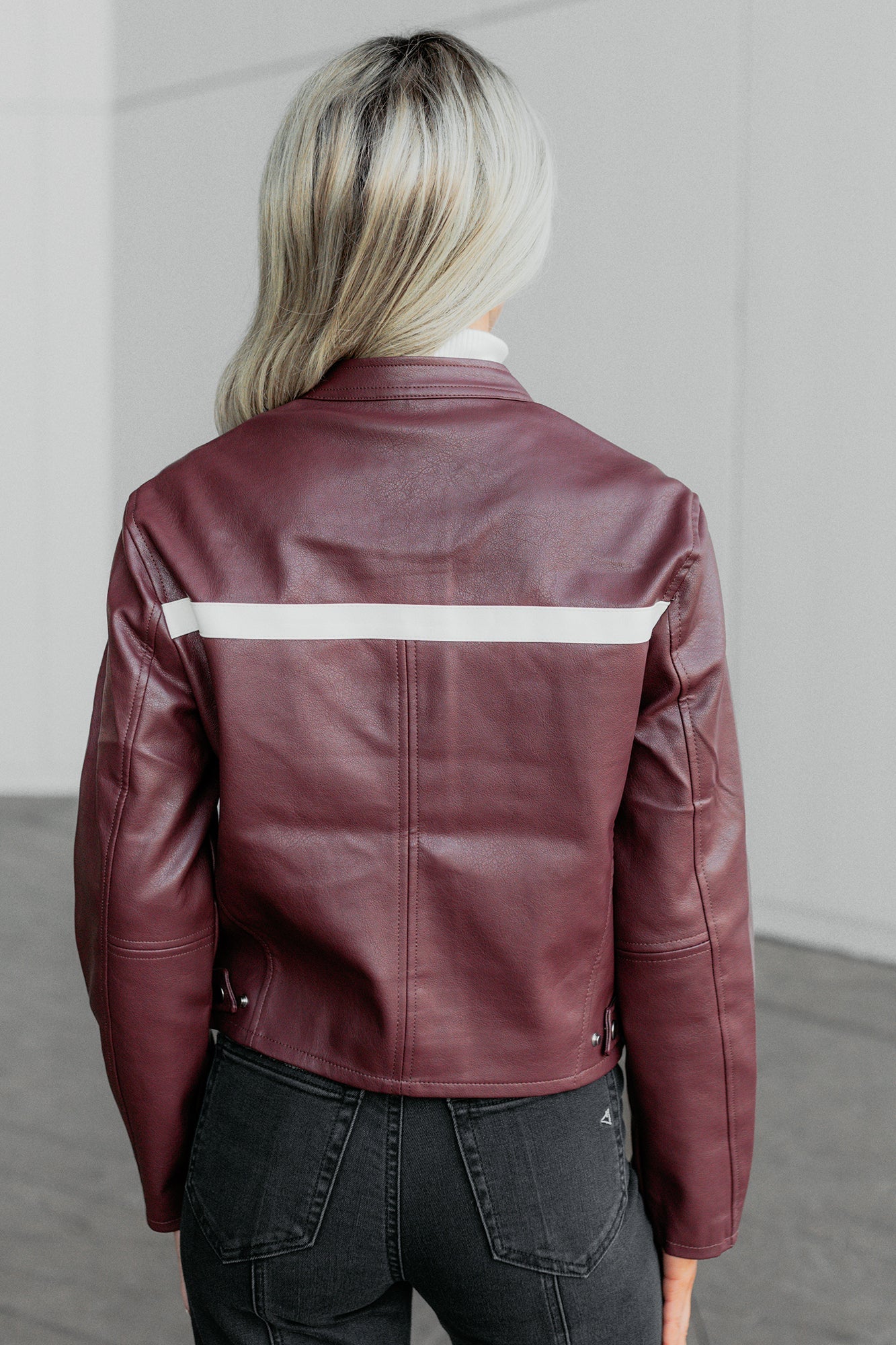 Thrill Seeker Faux Leather Racer Jacket (Burgundy)